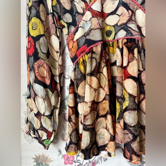 NWT Bl^nk Anthropologie Henslowe Embroidered Velvet Top Blouse Brown Multi XS - Picture 6 of 14